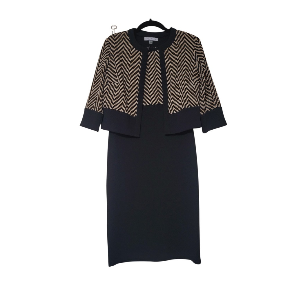 danny and nicole 2 Piece Set- Jacket-Dress S 4 New‎ Career - Black/ Tan Chevron - Picture 4 of 13